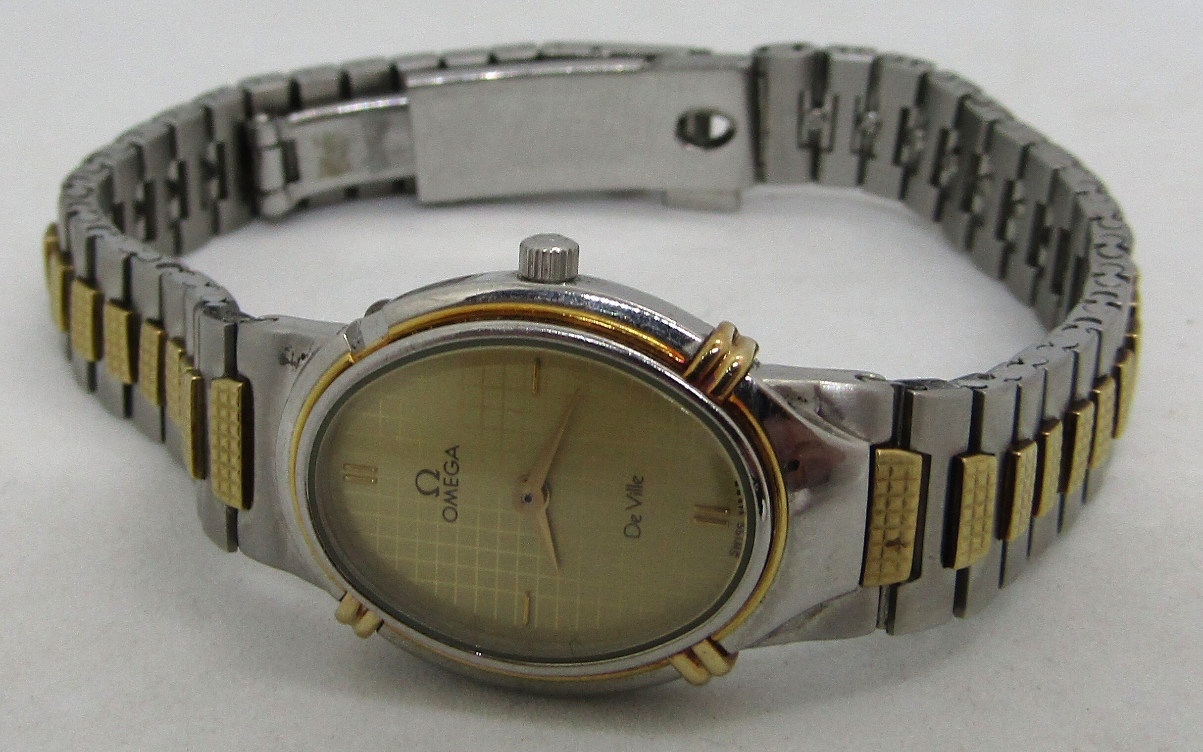 Omega De Ville Ladies Watch Gold Steel Champagne Gilt Quadri