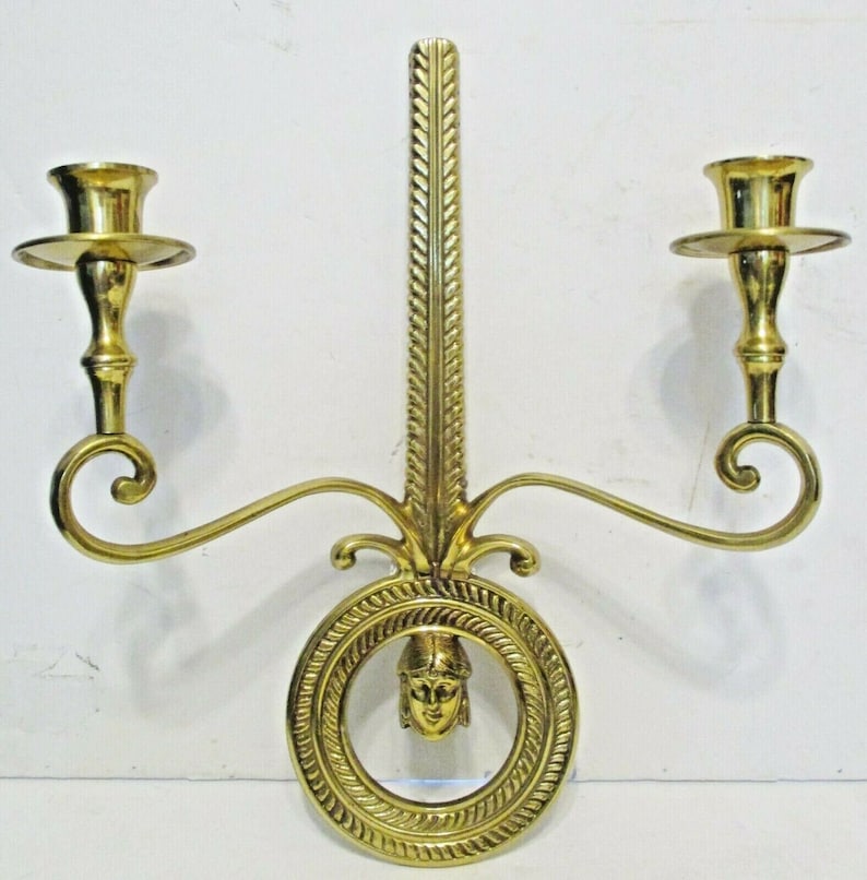 Pair of Brass Ethan Allen Two Candle Wall Sconces With Figural Etsy