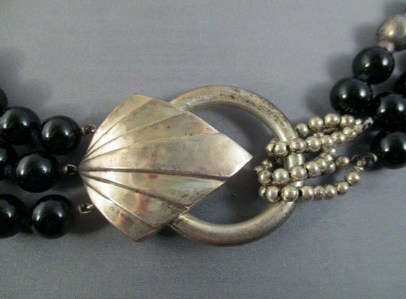 Onyx, Hematite and Sterling Silver Bead Leaf Pend… - image 2