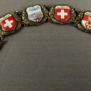 Vintage Swiss 800 Silver and Enamel City Shield Bracelet 1960s