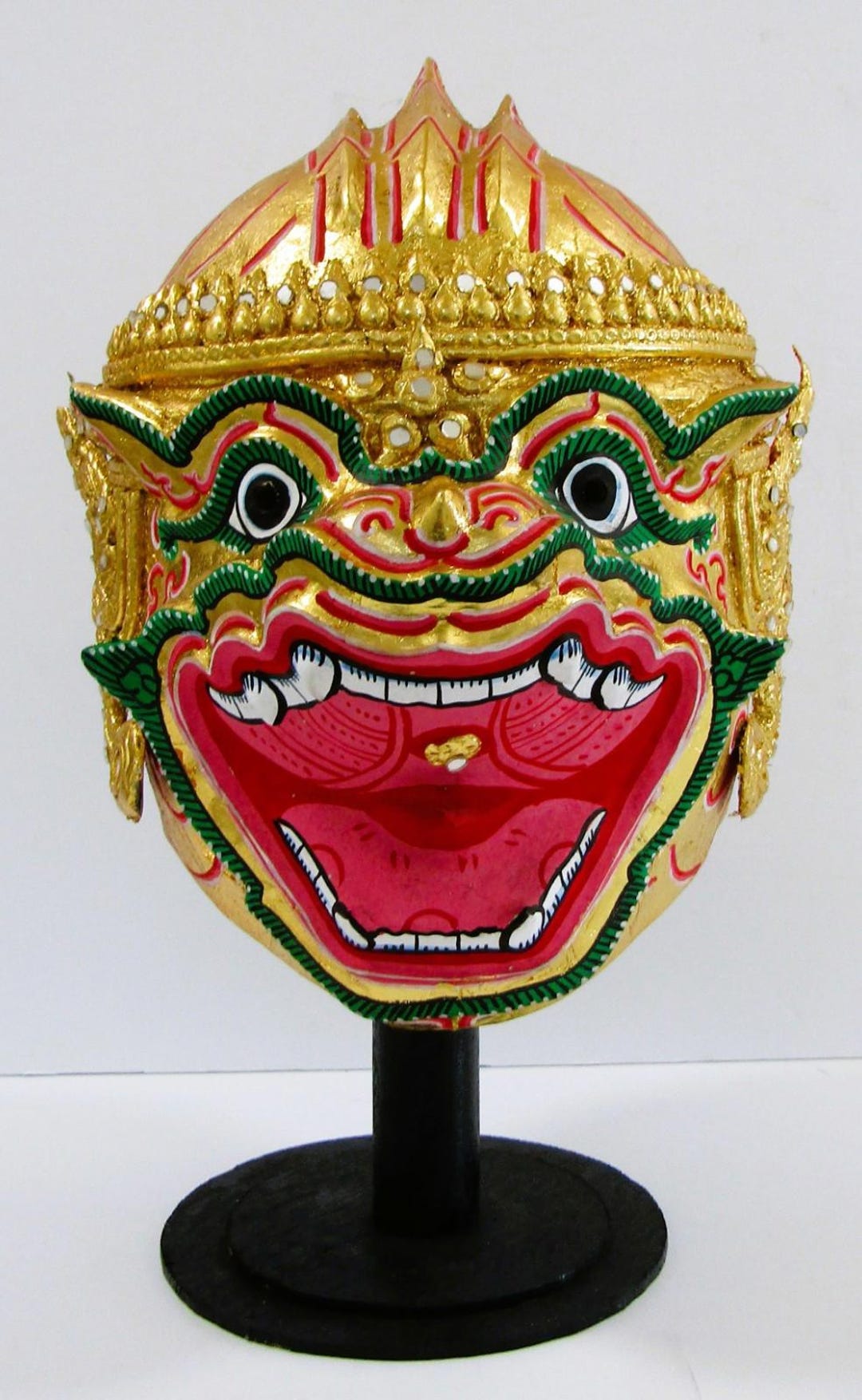 Vintage Thai Hunuman Head Statue Mask Khon With Holder - Etsy