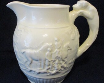 Wedgwood of Etruria & Barlaston Gloss White Fox Hunting with Dog Handle Pitcher
