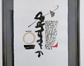 Japanese Original Woodblock Print in the Style of Haku Maki Signed Framed Glass