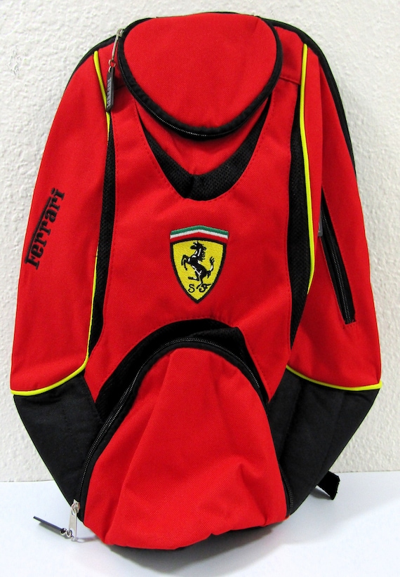Red Ferrari Backpack with Black and Yellow Trim