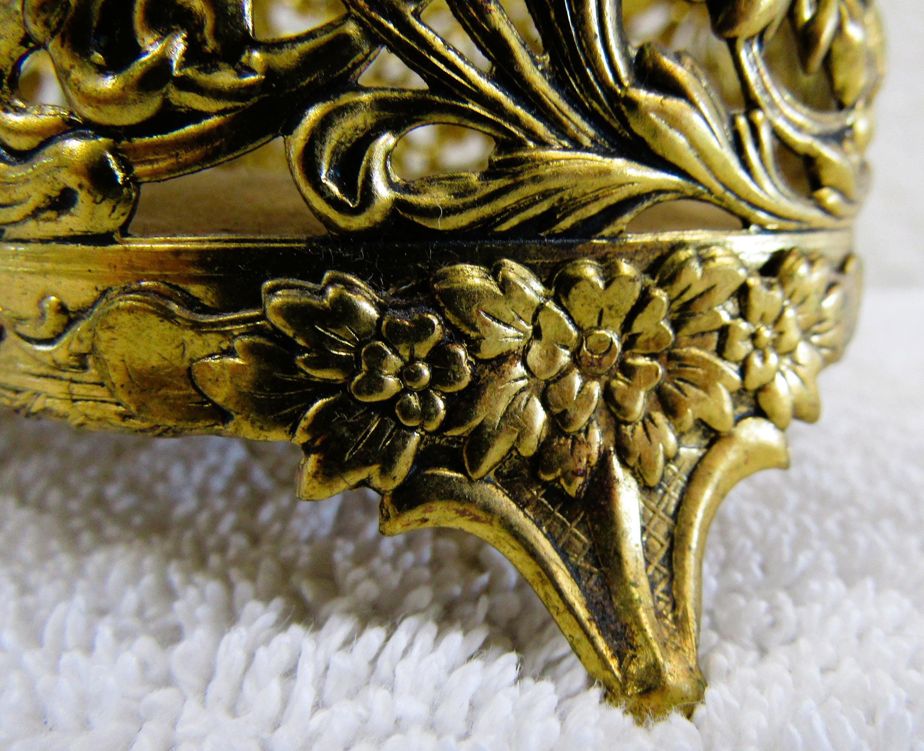 Triangular Jewelry Box Antique Ormolu Triangle Jewelry Box Reticulated Gold Gilt and Beveled ...