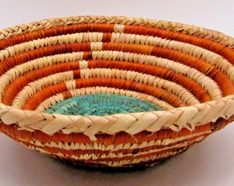 Vintage Hopi Native American Pueblo Colorful Coiled Grass Basket