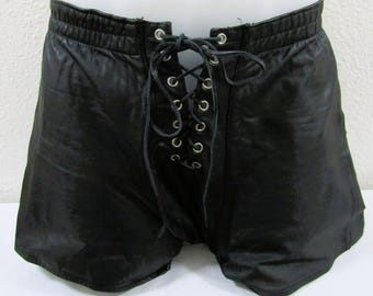 Rubio Leather New York Vintage Leather Tie Fly Elastic Shorts 24" Waist
