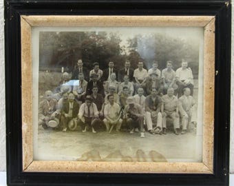 1930's Antique Large Group of Men Outside Photograph