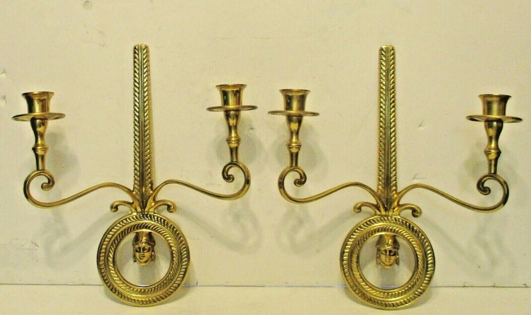 Pair of Brass Ethan Allen Two Candle Wall Sconces With Figural Etsy