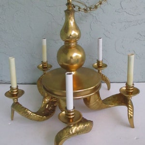 Chapman  Hollywood Regency  Five Light  Massive  1950s Ram Horn  Bronze Chandelier