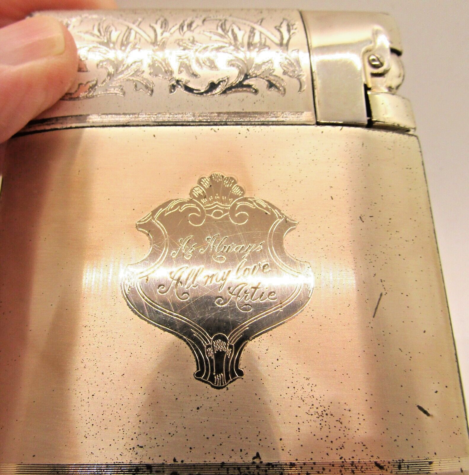 elgin american cigarette lighter 1940's Elgin American Magic Action Lite-o-matic Cigarette Case Lighter With  Box and Dust Bag