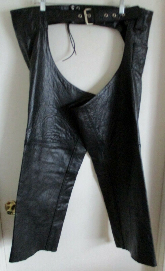 Men s SILVER BIKE Black Leather Chaps Size 3XL Triple Extra Large Etsy