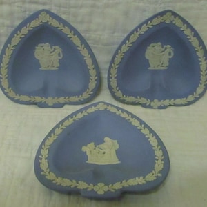 Three Wedgwood Jasperware Bas Relief White on Blue Spade Ashtrays