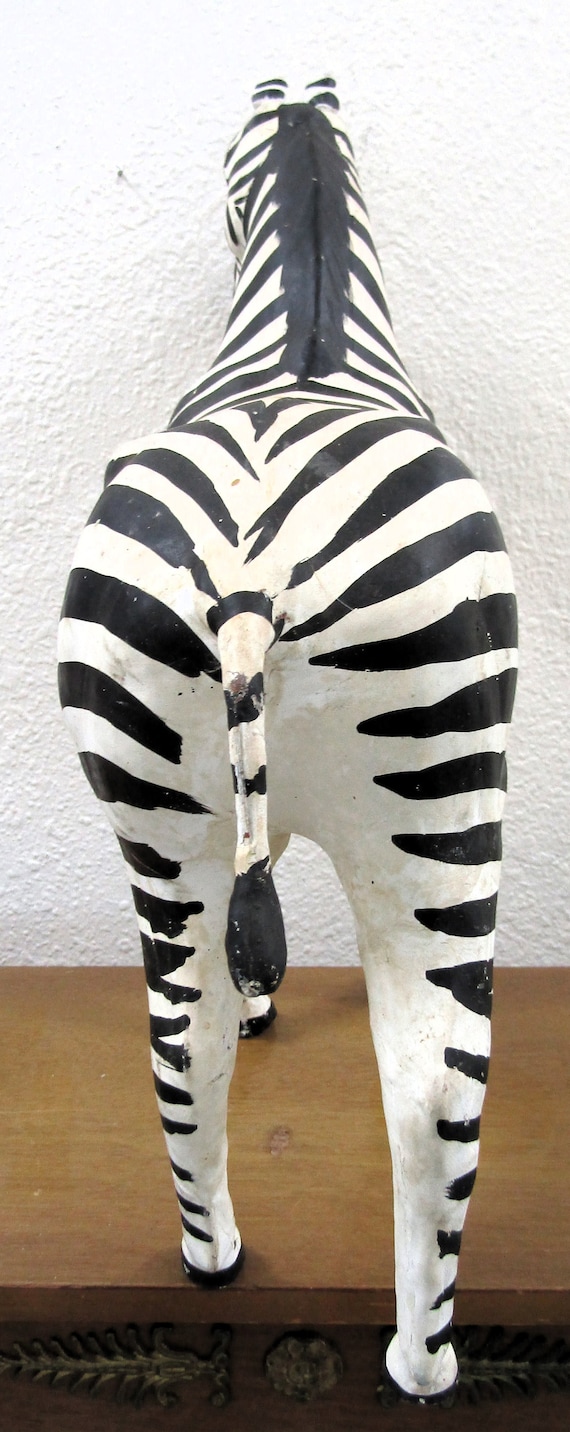 Vintage Genuine Leather Wrapped Zebra Sculpture 19