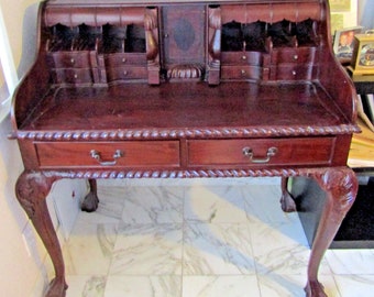 PICK UP ONLY - Solid Mahogany Reproduction Chippendale Escritoire Secretary Desk Talon & Ball Feet