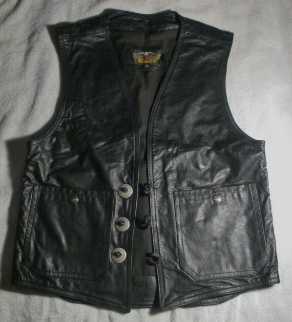 Harley-davidson Men's Eagle Black Leather Vest Size Small | Etsy