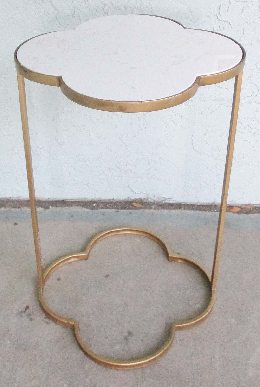 Brass and White Veined Marble Clover Quatrefoil Side Table 26" Tall - Etsy