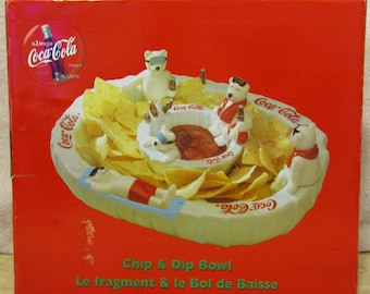 New 1999 Coca-Cola Polar Bear Bottle Cap Chip & Dip Bowl