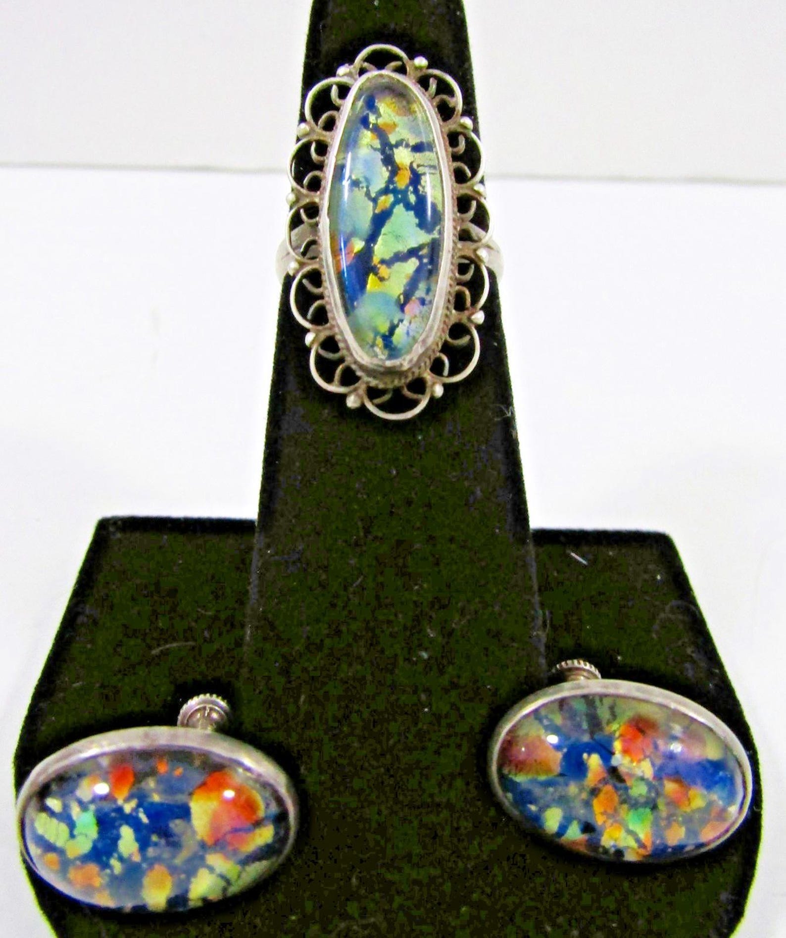 Vintage Mexico Sterling Silver Foil Filigree Ring and Earrings