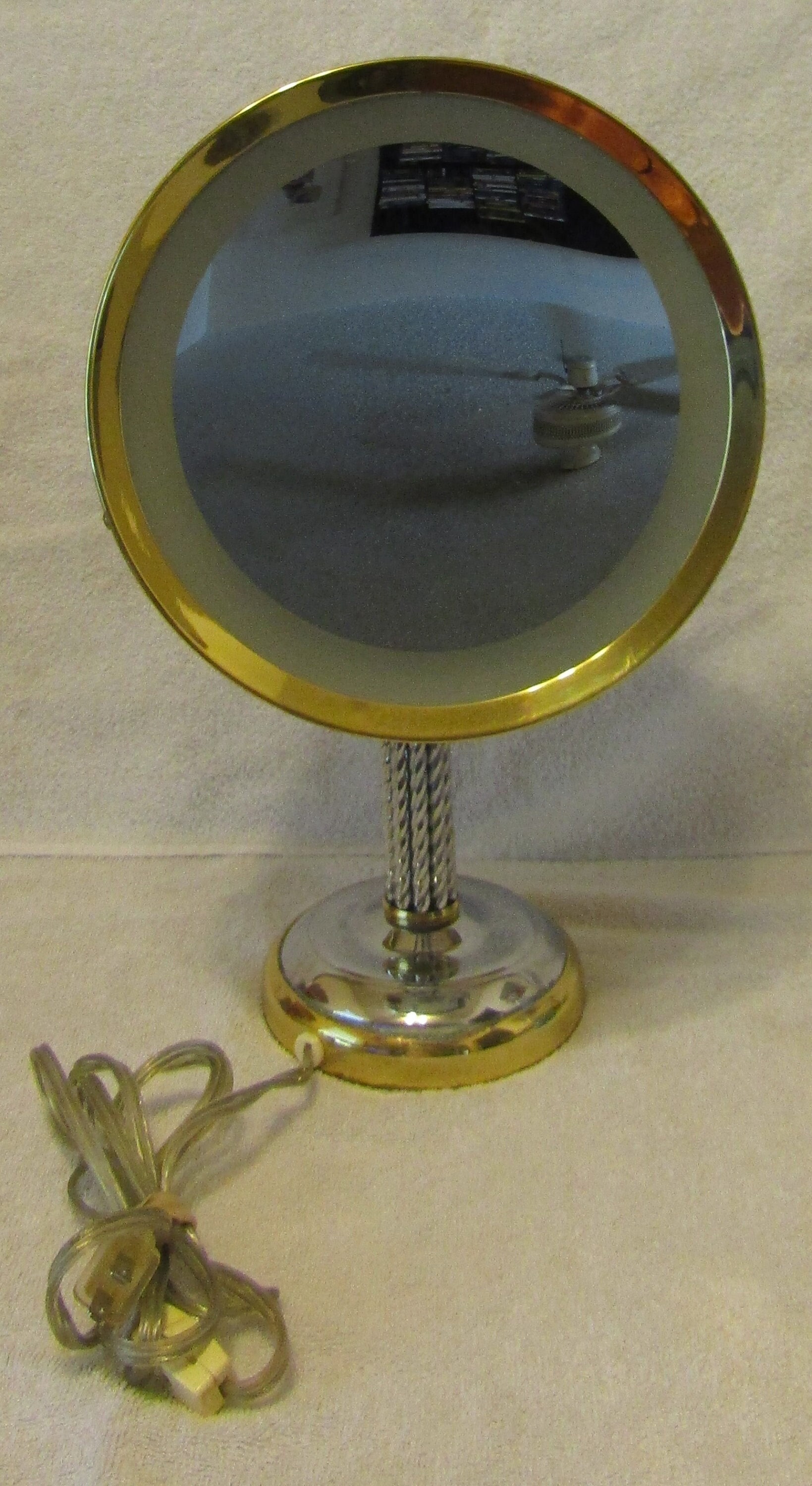 Round Lighted Adjustable Make up Mirror With Twisted Stem Etsy