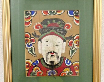 Antique circa 1800s Yao Taoist Paper Ceremonial Mask from Vietnam Matted Framed