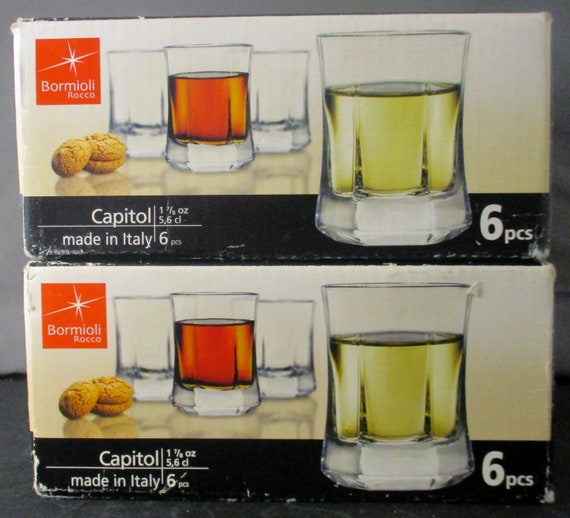 Set of 12 Bormioli Rocco Italian Capitol Shot Glasses Clear 1-78 oz Octagon
