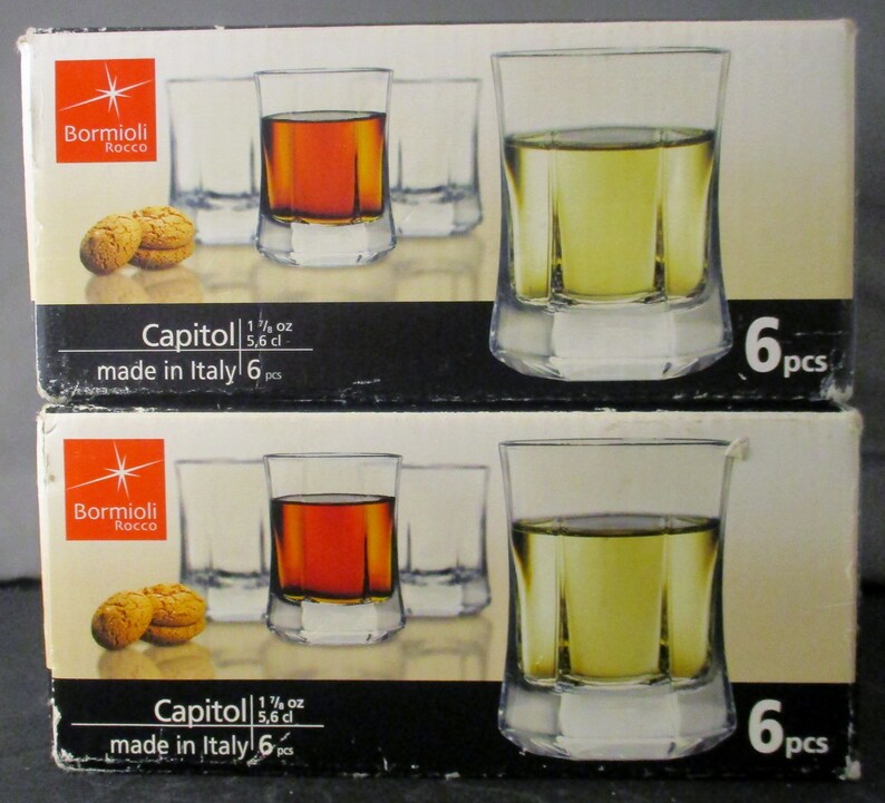 Set of 12 Bormioli Rocco Italian Capitol Shot Glasses Clear 1-78 oz Octagon