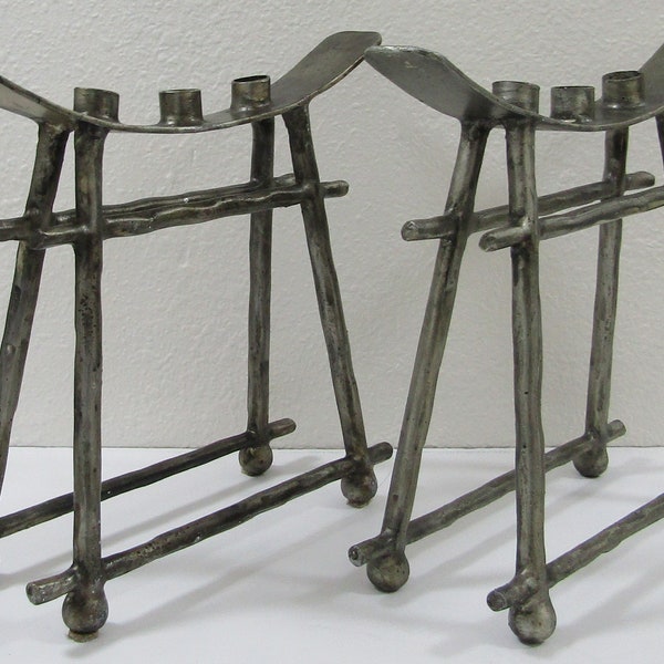 Matched Pair of Vintage Iron Camel Saddle Three Candle Holder Stands