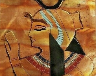 Vintage Mae Case Painted Copper Rubbing of a Slate Carving of Hat-Hor Goddess