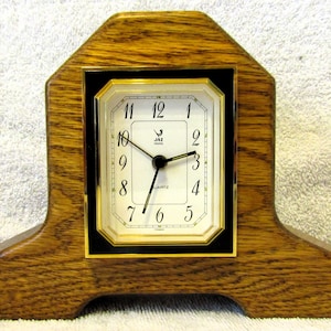 French JAZ Oak Miniature Mantle Alarm Clock