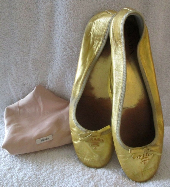 prada gold flats