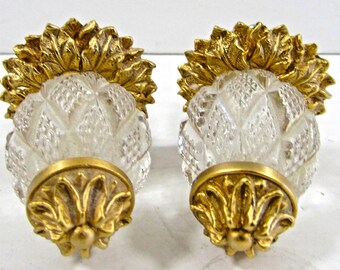 Sherle Wagner: Par de pomos para armarios y cajones con forma de piña y cristal tallado.