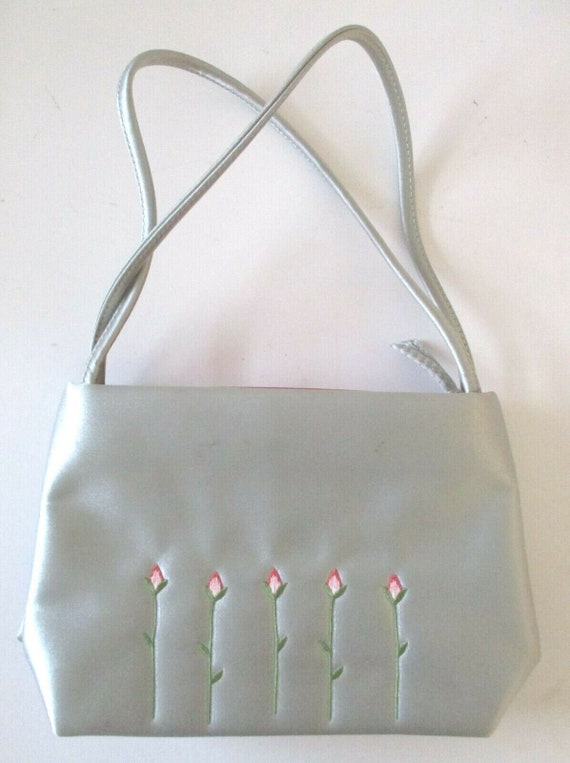 Vintage Soft Gray Leather with Pink Tulips Accent 