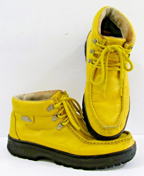 Men's First Down Yellow Leather Ankle High Boots Size 10.5 - Etsy