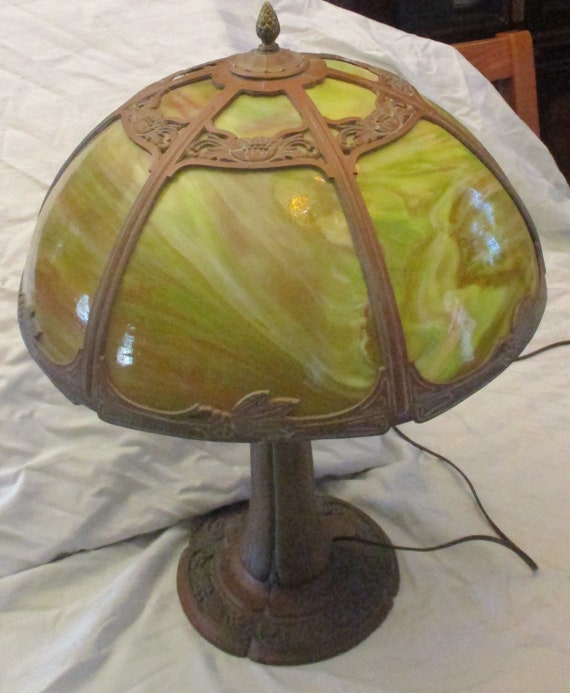 Antique miller art nouveau slag glass lamp deals