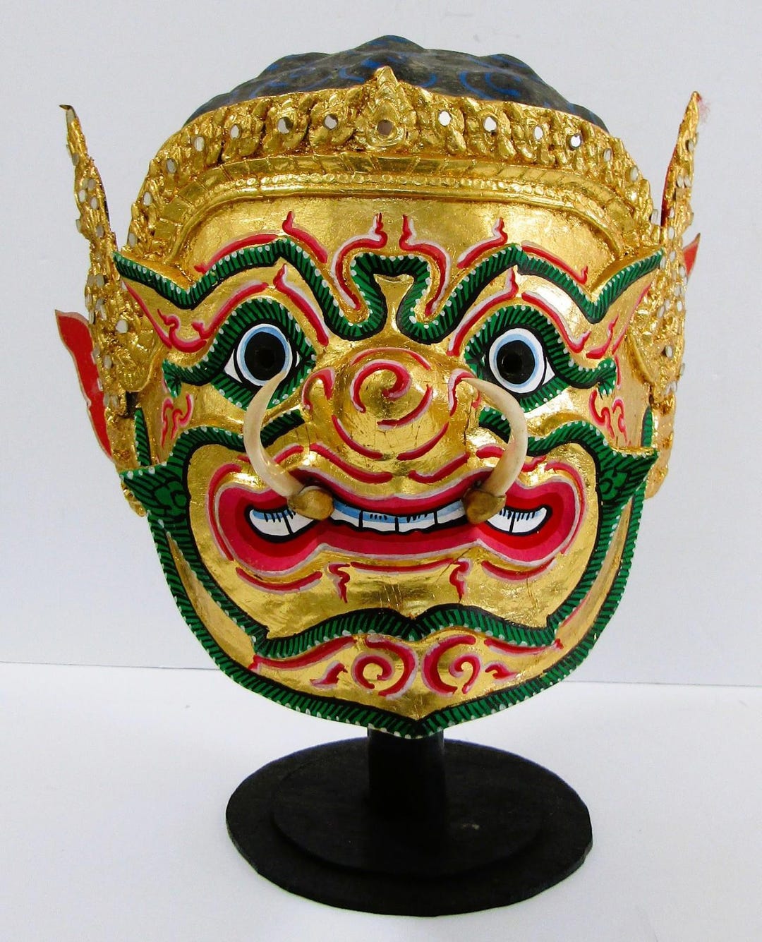 Vintage Hunuman Thai Head Statue Mask Khon With Holder - Etsy