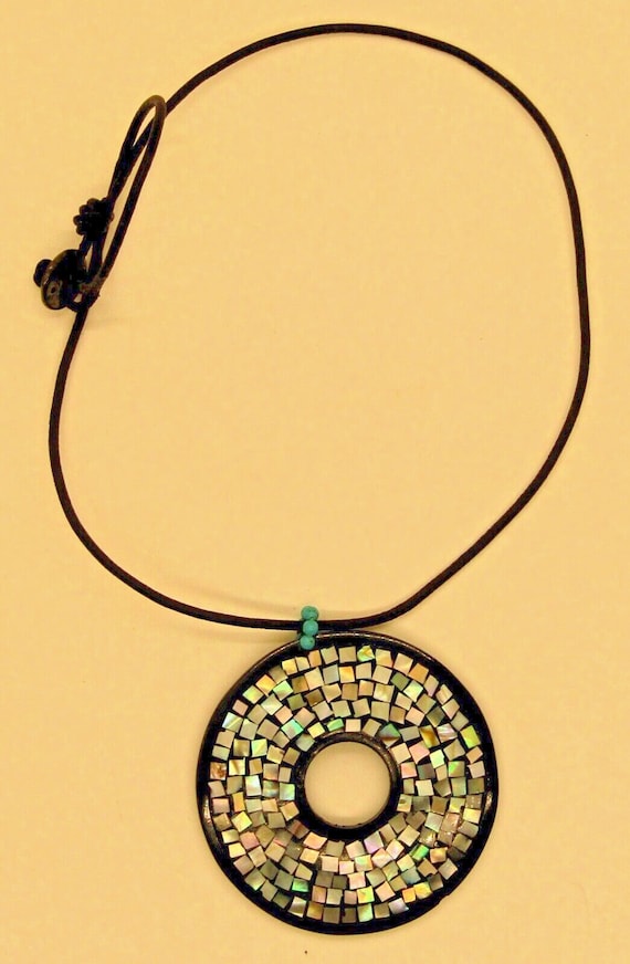 Chan Luu Horn and Abalone Round Pendant with Turqu