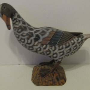 Hand Carved Wooden Teal Duck on Log - Hand Painted