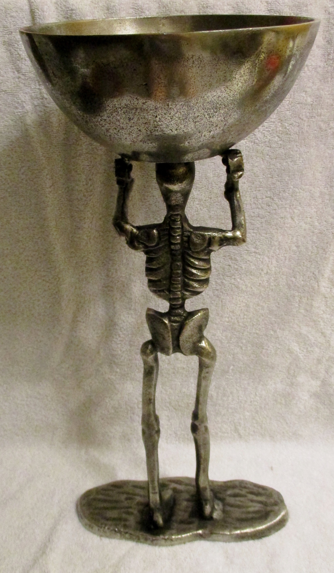 Tall 19.5 Silver Standing Skeleton Holding Bowl Figurine Etsy