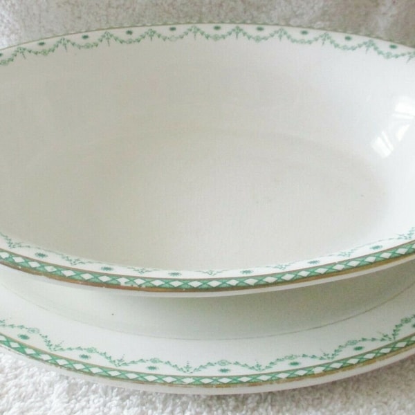 RARE 1896 John Maddock & Sons Green ADAMS Vegetable Bowl with Oval Under Plate