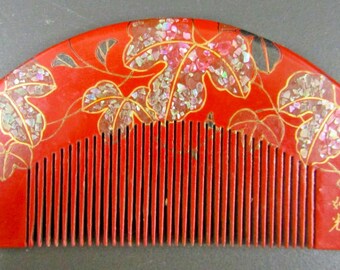 Vintage Hand Painted Japanese Kanzashi Hair Comb Kushi Antique Japanese Geisha Comb Kushi Hairpiece Kanzashi Gold  main image 4