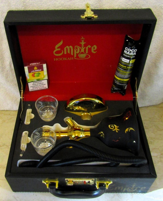 Empire Black and Gold Hookah Set in Case 