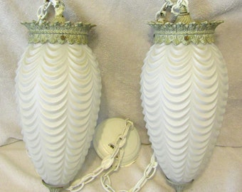 Vintage MOE LIGHT Double Hanging Swag Glass Light Fixture by Thomas Industries