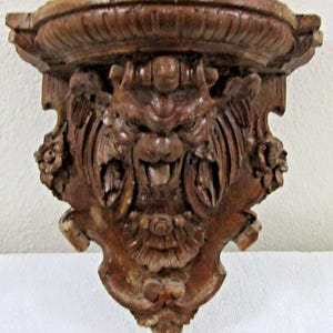 Carved Stone Brown Gargoyle Satyr Wall Shelf Corbel 14.5&quot; Tall