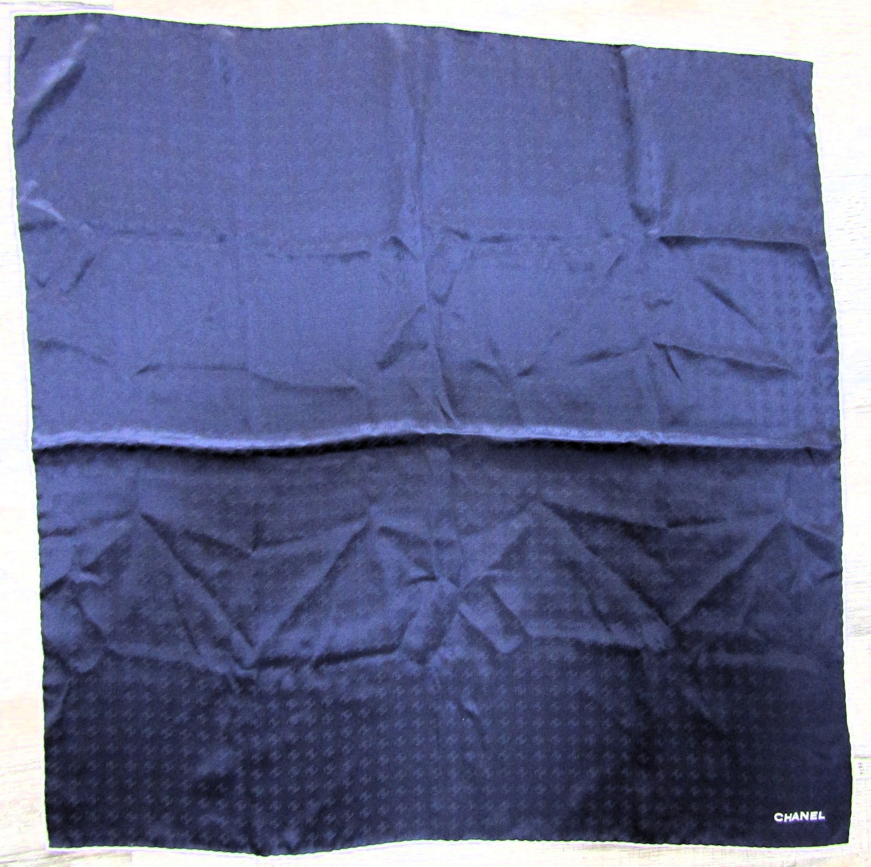Chanel Silk Interlocking CC Logo Solid Blue White Trim 26