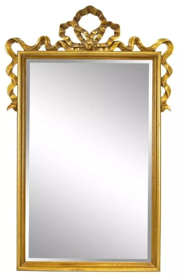 Carolina Mirror Company Gold Framed Beveled Mirror with Ribbon Crest Louis XVI