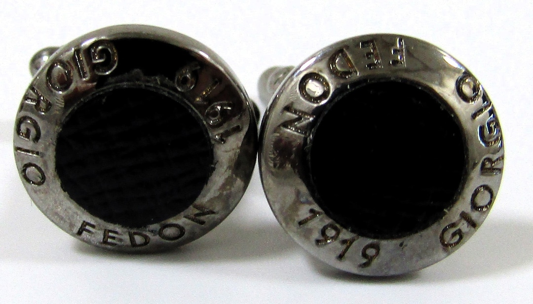 Giorgio Fedon 1919 Silver and Black Round Button Cufflinks Italy