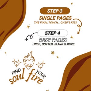 May include: A graphic design with a heart on fire and the text "Find your soul fire". The graphic is surrounded by stars and a brown background.