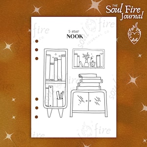 5 Star Book Nook Tracker | Custom Book Journal Page | Reading Journal Spread | Refillable A5 Journal Insert | Soul Fire Journal Co