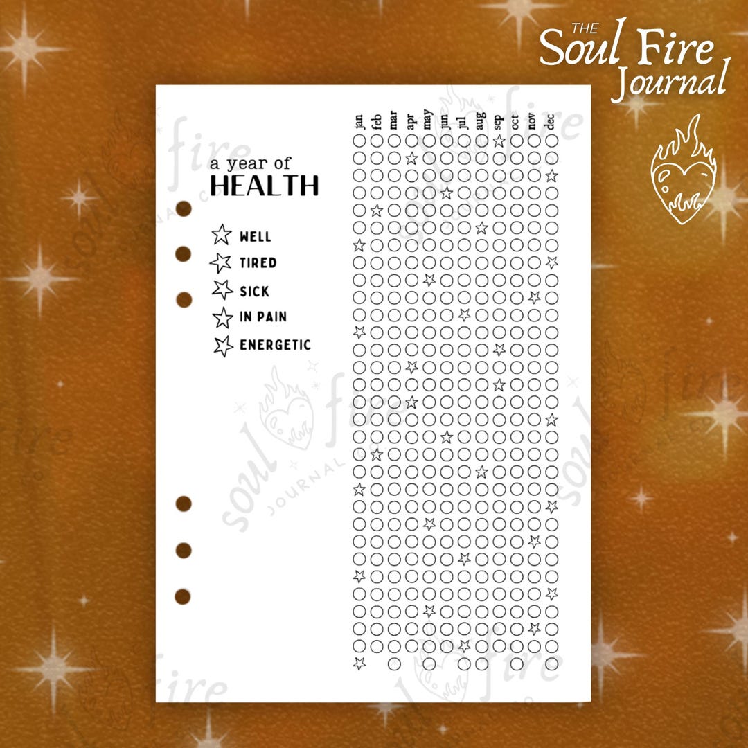 A Year of Health Tracker | Custom Journal Page | Selfcare Journal Page ...